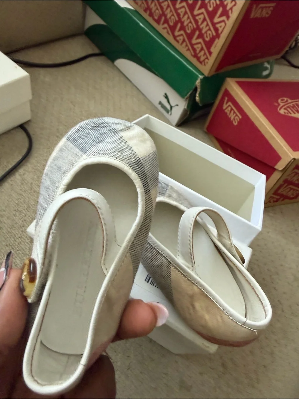 Burberry Beige Plaid Baby Mary Jane Shoes